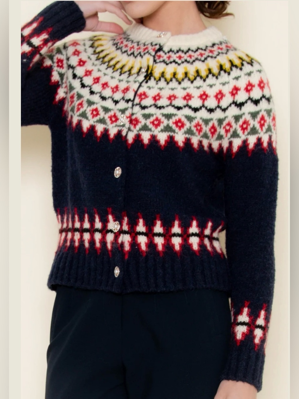 FORE Fair Isle Alpaca Wool Blend. Knit Cardigan Sweater - EUC